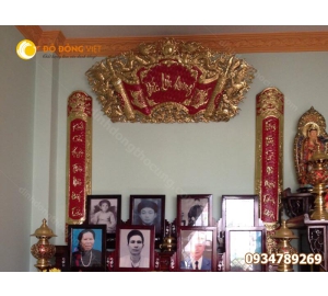 Hoành phi, cuốn thư, câu đối - hoành phi câu đối bằng đồng đỏ 1m55