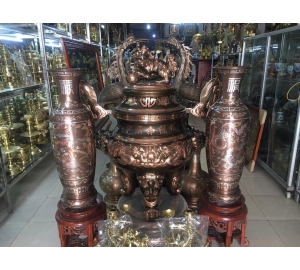 LỌ HOA ĐỒNG KHẢM VÀNG CAO 1M2