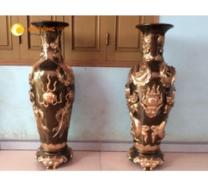 Lọ hoa, lộc bình bằng đồng đúc nguyên khối KT 80 cm