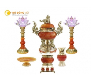 Lư đồng đại phát đỉnh đồng đa pha mẫu mới đính đá đẹp tinh xảo chất lượng KT 60 cm