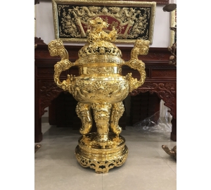 Lư hương đỉnh đồng thờ cúng bằng đồng mạ vàng