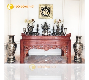 Bộ lư hương đồng thờ cúng khảm tam khí