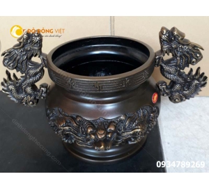 Lư hương đồng thờ cúng - Bát hương song long