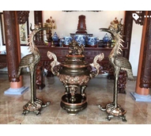 Lư hương, hạc đồng cỡ lớn cung tiến đình chùa