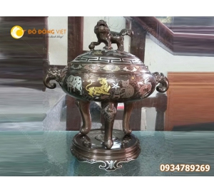 Lư hương, lư đồng thờ cúng, đỉnh đồng lư hương khảm ngũ sắc