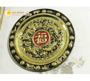 Mâm đồng chạm tứ linh chứ Phúc