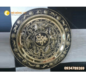 Mâm đồng tứ linh chạm chữ Phúc đường kính 60cm