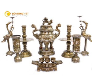 Mua bộ đỉnh ( Lư ) đồng thờ cúng khảm tam khí phù hợp với ban thờ 1m97, 2m17