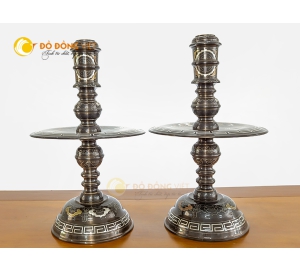 Chân nến thờ bằng đồng khảm ngũ sắc