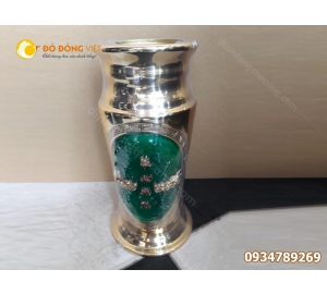 Ống cắm hương bằng đồng khảm đá cẩm thạch