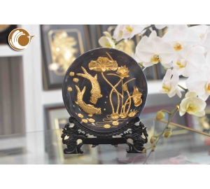 Quà tặng cao cấp- đĩa vàng cá chép hoa sen đẹp tinh xảo