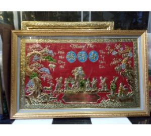 Quà tặng mừng thọ ý nghĩa- tranh đồng mừng thọ bằng đồng liền mê khung gỗ