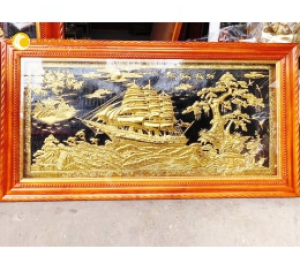 Quà tặng tranh đồng thuận buồm xuôi gió mạ vàng 24k, tranh đồng mỹ nghệ đẹp tinh xảo