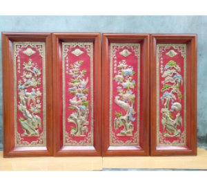 Quà tặng tranh đồng tứ quý, tranh tứ quý đồng vàng