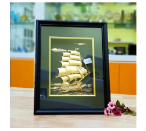Quà tặng tranh thuyền buồm vàng lá 3D đẹp tinh xảo