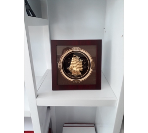 Quà tặng tranh thuyền thuận buồm xuôi gió vàng lá 24k(26x26cm)