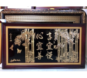 Quà tặng tranh vàng 24k, tranh cây trúc bằng đồng dát vàng