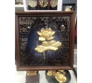 Quà tặng vợ- tranh hoa sen vàng lá 24k