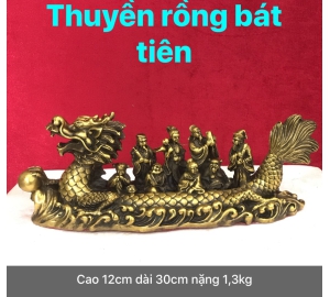 Thuyền rồng bát tiên bằng đồng hun màu giả cổ