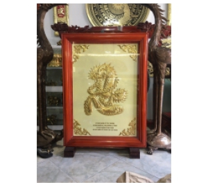 Tranh chữ Nhẫn hóa rồng- chữ Hán bằng đồng vàng