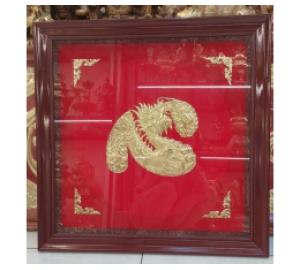 Tranh chữ Tâm bằng đồng hóa rồng làm quà tặng tân gia