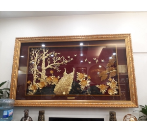 Tranh con công bằng vàng lá 24k cao cấp, quà tặng sếp dịp Tết Canh Tý 2020