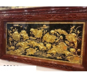 Tranh đầm hoa sen mạ vàng đẹp tinh xảo, giá bán tranh hoa sen bằng đồng