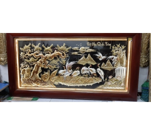 Tranh đồng bát hạc quần tùng đẹp tinh xảo từng chi tiết