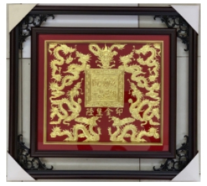 Tranh đồng cửu long tranh châu khung vuông mạ vàng 24k tinh xảo