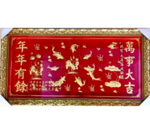 Tranh đồng Cửu ngư quần hội mạ vàng đẹp tinh xảo