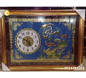 Tranh đồng hồ chữ tâm bằng đồng