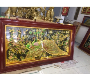 Tranh đồng hoa khai phú quý gắn đèn LED đẹp tinh xảo