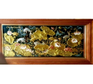 Tranh đồng hoa sen vàng Ngư phúc đồ