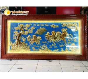 Tranh đồng mã đáo thành công, tranh bát mã đèn LED nền xanh