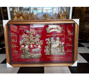 Tranh đồng mừng thọ song cụ bằng đồng dứt khung nhựa