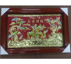 Tranh đồng mừng thọ cụ ông bằng đồng liền mê khung nhựa