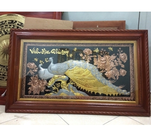 Tranh đồng Vinh hoa phú quý mạ vàng mạ bạc 