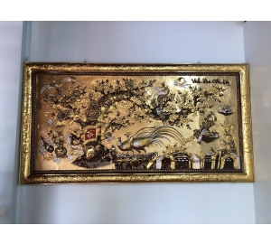 Tranh đồng Vinh hoa phú quý bằng đồng vàng liền mê đẹp tinh xảo từng chi tiết