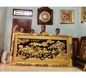 Tranh mã đáo thành công khung liền đồng, tranh đồng mỹ nghệ đẹp