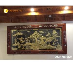 Tranh đồng quê bằng đồng khung gỗ KT 1m2x2m3