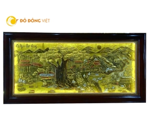 Tranh Đồng Quê Bằng Đồng Gắn Đèn