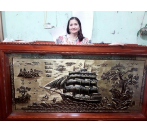 Tranh đồng thuận buồm xuôi gió giả cổ kích thước 2m3