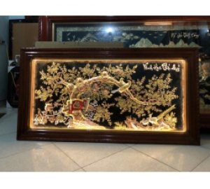 Tranh đồng Vinh Hoa Phú Quý có gắn đèn LED đẹp tinh xảo từng chi tiết