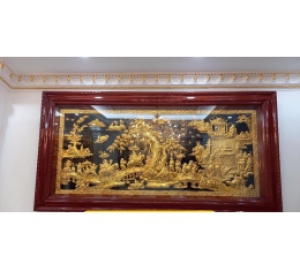 Tranh đồng vinh quy bái tổ dát vàng khung gỗ cao cấp