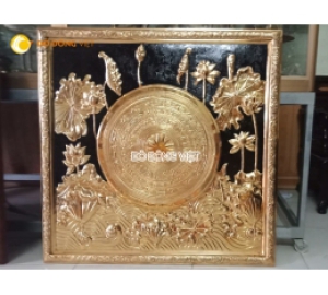 Tranh mặt trống đồng hoa sen đẹp tinh xảo từng chi tiết