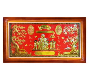 Quà tặng tranh đồng mừng thọ bằng đồng liền mê khung gỗ