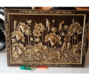 Tranh sen phong thủy bằng đồng giả cổ- quà tặng Tết 2020