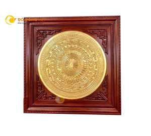 Tranh mặt trống đồng gò thủ công mạ vàng 24k