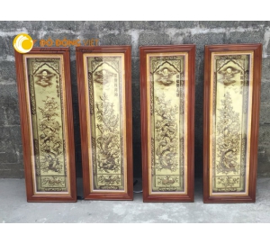Tranh tứ quý Tùng Cúc Trúc Mai đồng vàng