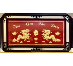 Tranh vàng song long chầu nguyệt- quà tặng tân gia ý nghĩa, độc đáo